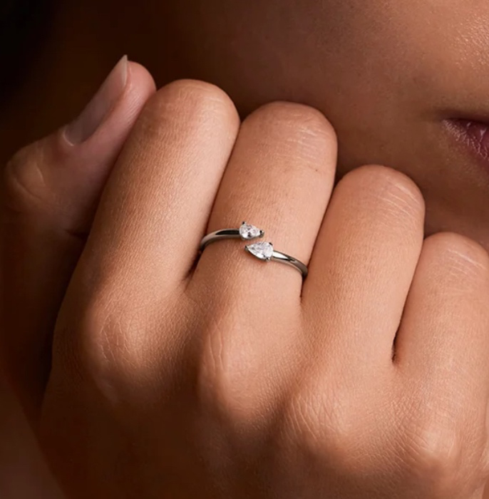Crystal Pear Open Ring in Silver | L / US 5.75
