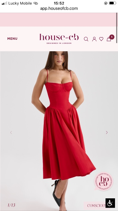 Samaria Red Gathered Midi Dress