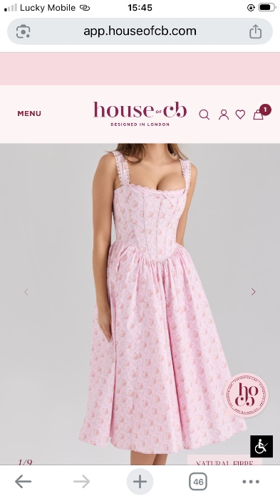 Amara Pink Rose Print Stretch Cotton Corset Midi Dress