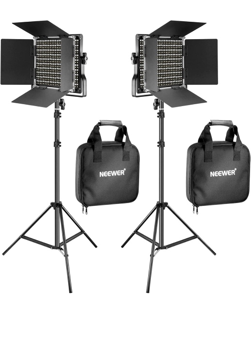 NEEWER 2 Pack Bi Color 660 LED Video Light Kit: (2) 3200-5600K CRI 96+ Dimmable Light with U Bracket and Barndoor, (2) 75" Tripod Stand Key Lighting for Studio Photography Streaming Recording (Black)
