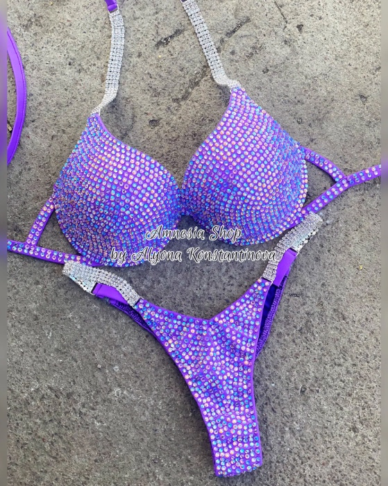 Lavander Competition Bikini - Rhinestone Fitness - IFBB - WBFF - Figure Competition Suit - SW Rhinestones Bodybuilding - Posing Suit