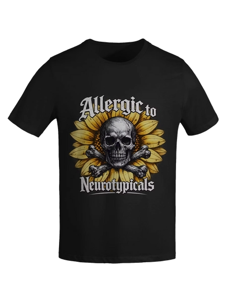Allergic to Neurotypicals Skull with Sunflower Background Womens T-Shirt