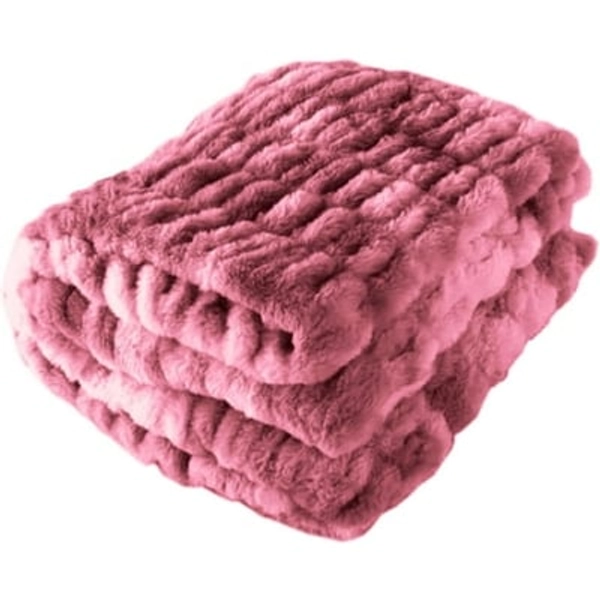 Trademark Global  LLC. Lavish Home 60x80-Inch Ruched Faux Fur Blanket for Sofas and Beds (Pink)