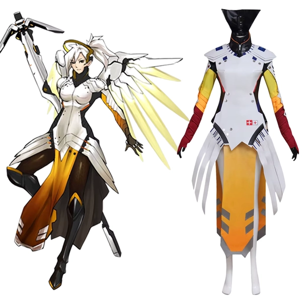 Jeu OW Mercy Angela Ziegler Cosplay Costume pour femme, robe d'Halloween, carnaval, fête, tenue de paupières - AliExpress 
