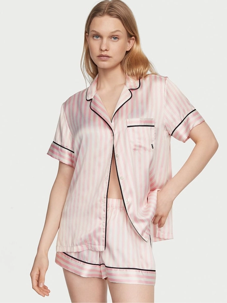 Pink Iconic Stripe Satin Short Pyjamas Set