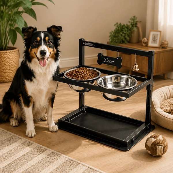 TEMU Adjustable Elevated Dog Bowl Stand For Large And Medium Dogs, Raised Feeding Station With 2 Stainless Steel Food & Water Bowls, Sturdy Metal Dog