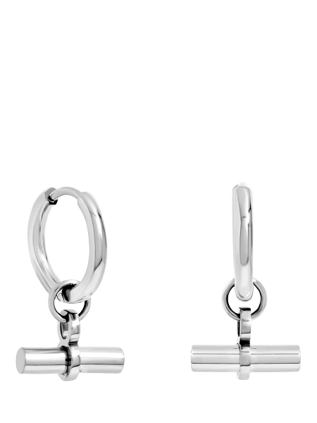 Jon Richard Waterproof T-Bar Huggie Hoop Earrings, Silver Plated