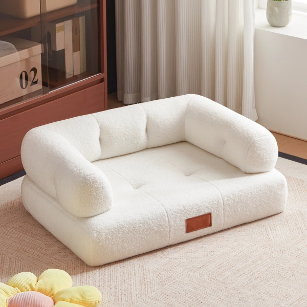 Tucker Murphy Pet™ 33.9" Large Dog Couch White Modern Faux Cashmere Pet Sofa For Large And Medium Dogs With Leather Name Plate For Living Room Bedroom - Wayfair Canada