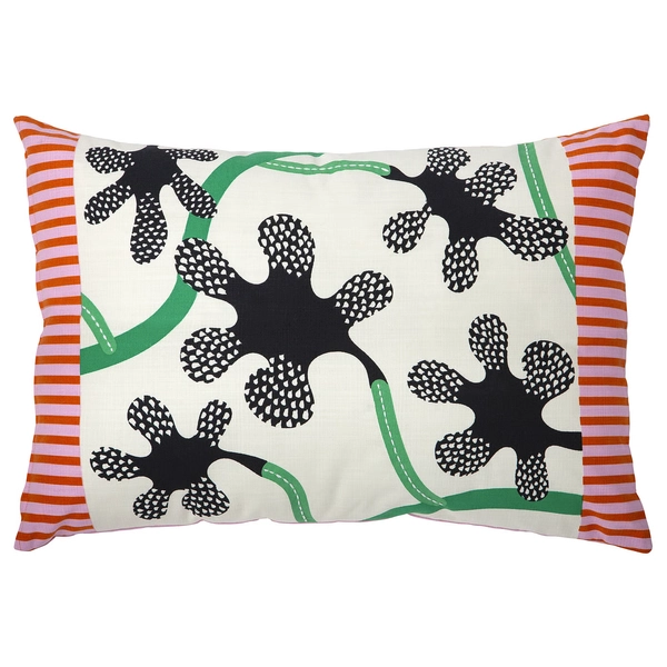 MÄVINN Cushion cover - off-white black/floral pattern 16x23 "
