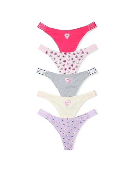 Pink/Grey/Yellow/Purple Thong Cotton Logo Knickers 5 Pack