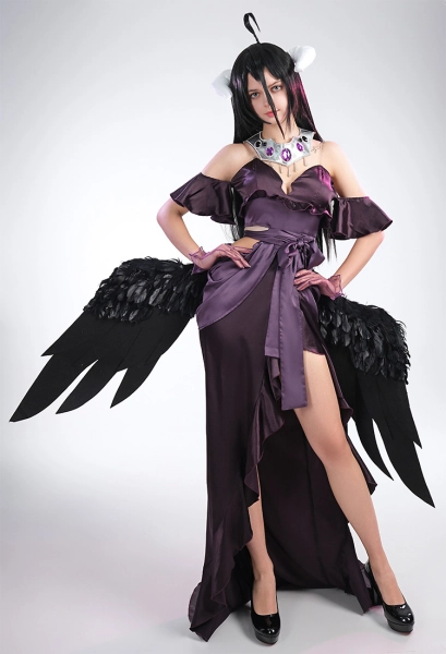 The Undead King Arubedo Cosplay Costume Deep V Off-shoulder Evening Dress Set with Gloves