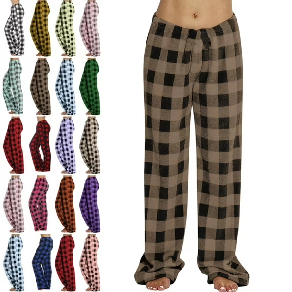 DENGDENG Womens Red Plaid Pajama Pants Flannel Fuzzy Warm Christmas Pajamas Bottoms Plush Fleece Lounge Pants Fall Wide Leg Soft Holiday Pj Pants Brown XL