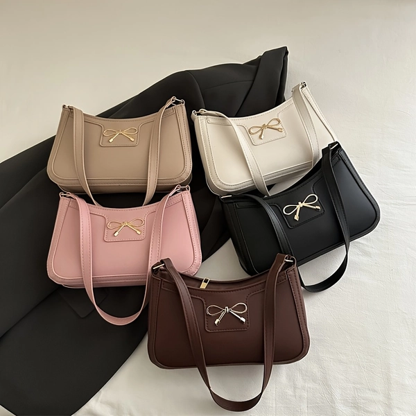 Elegant Mini Shoulder Bag for Women, Small Wallets, Stylish Crescent-Shaped Shoulder Bag with Bow, Casual Solid Color Underarm Purse, Perfect for Daily Use, Gifts for Mother, Lover, Family And Friend