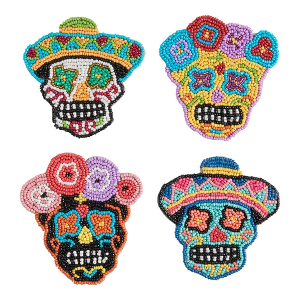 Multicolor Sugar Skull Beaded Coasters 4 Pack