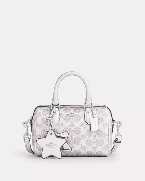 Silver/Gray/Silver Boxed Mini Rowan Crossbody Bag And Mirror Bag Charm Set In Signature Canvas