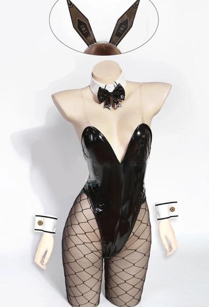 Goddess of Victory: Nikke Noir Cosplay Costume Black Bunny Girl Bodysuit with Headband Sleeves