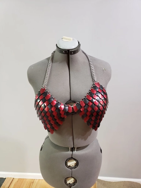 Red and Black Stripe Chain/Scalemail Bikini Top