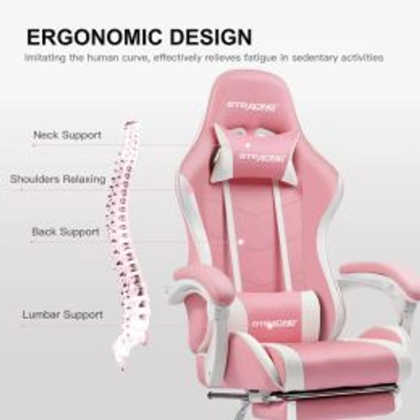 GTRACING GTWD-200 Gaming Chair with Footrest, Adjustable Height, and Reclining, Pink gaming chair