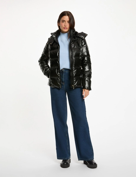 Doudoune courte brillante noir femme