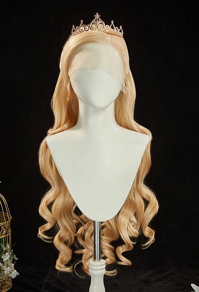 The Princess and the Pauper Anneliese Cosplay Wig Golden 31.5-inch Long Curly Braided Lace Wig