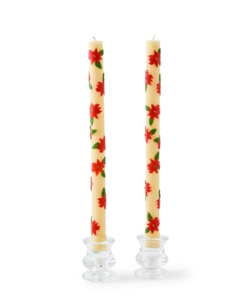 Mackenzie-Childs Poinsettia Dinner Candles, Set of 2 - Multi