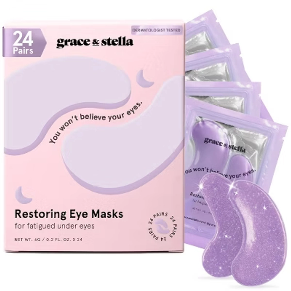 Grace & Stella Restoring Under Eye Masks - Purple - 24ct: Vegan Brightening & Energizing Skincare for Normal Types