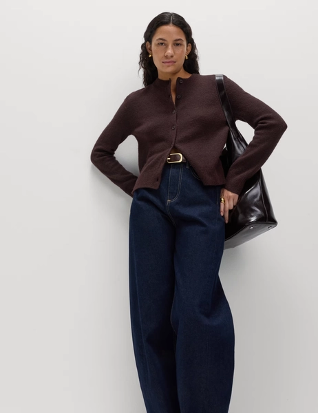 Crew Neck Cardigan with Wool