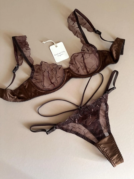 Brown Bra and Panty Lingerie, Satin Chocolate Lingerie, Custom Underwear, Embroidered Lace Lingerie, Gift for Wife, Reeds and Lily Lingerie - Etsy Canada