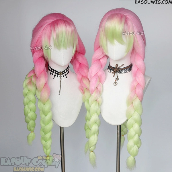[ 2 colors ] Kimetsu no Yaiba Demon Slayer Mitsuri Kanroji thick pink green cosplay wig