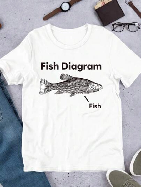 Manfinity Dauomo Men's Standard Size T-Shirt With Funny "Fish Meme" Graphic Print