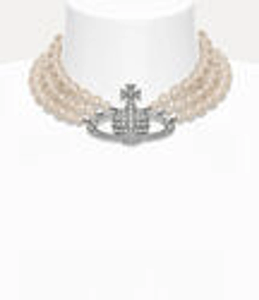 Three Row Pearl Bas Relief Choker