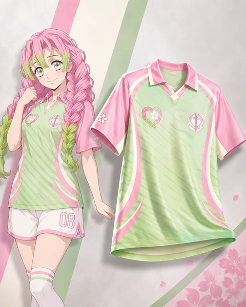Camiseta Polo com Decote em V, Tecido de Malha, Estampa 3D de Flor de Cerejeira, Emblema Love Pillar, Estampa Ghost Elimination, Casual Esportiva - AliExpress 1501