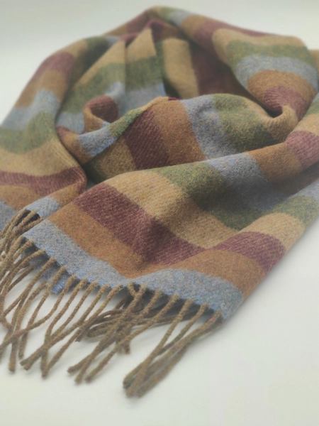 Irish Soft Lambswool scarf - 100% Pure New Wool - blue/bronze/burgundy/beige/green stripes - very soft - unisex - HANDMADE IN IRELAND