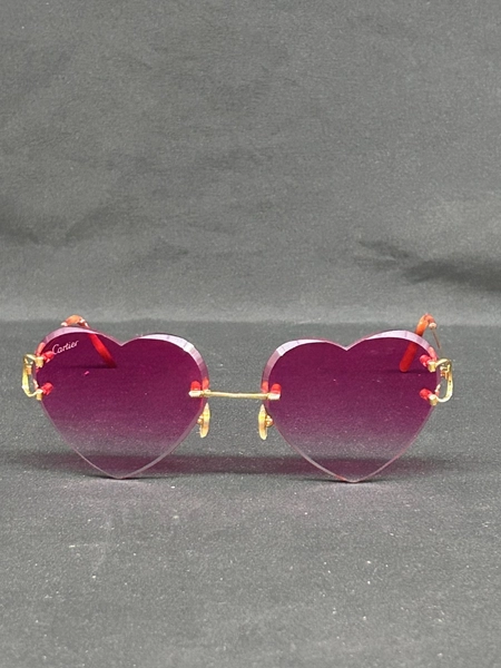 Cartier Big C Gold Wires Rimless Pink Heart Shaped Lenses Glasses Sunglasses