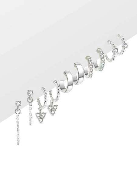 5pairs Rhinestone Decor Earrings