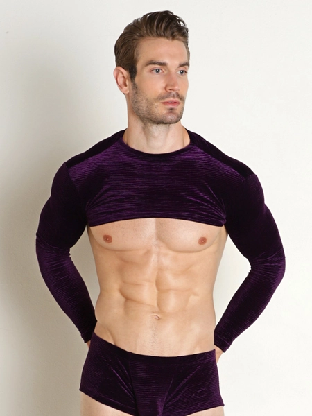 Rick Majors Plush Velvet Long Sleeve Mock Neck Shirt Plum
