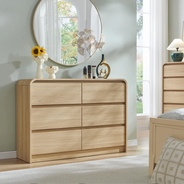 Ebern Designs Maud Modern 6 Drawers Dresser for Bedroom, 47" Wide Wood Dressers & Chests of Drawers w/Curved Profile Design & Reviews | Wayfair