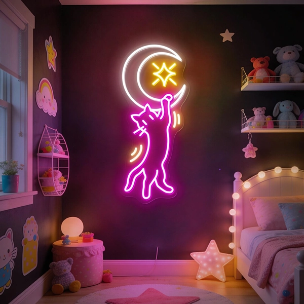 Moon Cat Neon Sign Hanging Cat LED Light Aesthetic Bedroom Wall Art Cute Cat Decor Celestial Custom LED Neon Light Gift for Cat/pet Lovers - Etsy