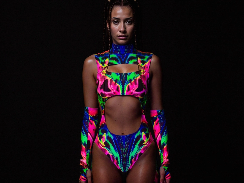 UV Reactive Rave Leotard Set: Psychedelic Festival Outfit