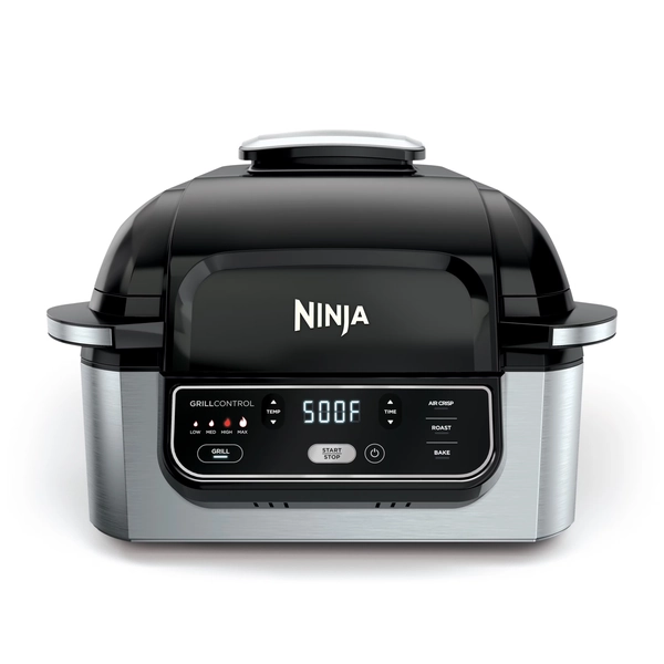 Ninja Foodi 4 Qt Electric Indoor Grill w/ 4 Functions, Air Fry, Cyclonic Grilling Technology, Ceramic Coated, AG300 Black