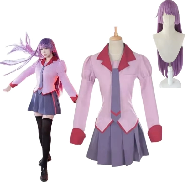 Anime Senjougahara Cosplay Hitagi Costumes perruque uniforme costumes pour femmes jeu de rôle Halloween bande dessinée-Con tenues de fête de carnaval