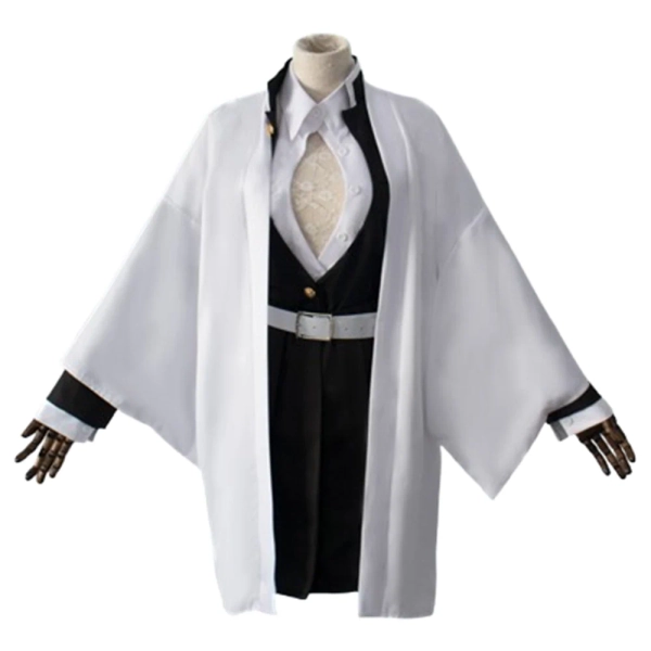 Kanroji Mitsuri White Robe Black Uniform Set Outfits Cosplay Costume Halloween Suit