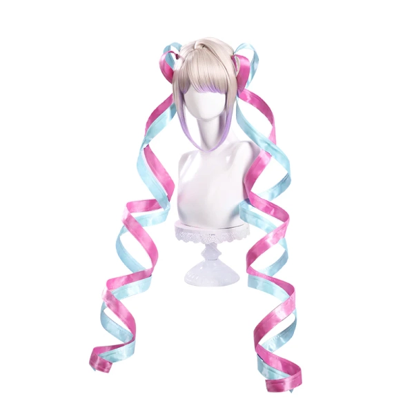 【Dye Gradient Ver Ready For Ship】DokiDoki Game NEEDY GIRL OVERDOSE Cosplay KAngel Wig Long Straight Blonde Purple Hightlight Gradient Hair Blue Pink Double Ponytails Needy Streamer Overload - 【Ponytail Included】Normal Ver. Wig-Ready For Ship