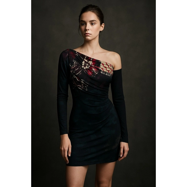 Save the Queen! Italy One-Shoulder Art Print Dress w/ Detachable Sleeve – Size S