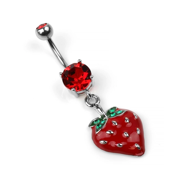 Steel Strawberry Dangle Navel with Gemstones