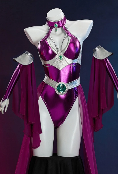 Super Heroine Titans Starfire Derivative Sexy Dancer Dress Set Halterneck Jumpsuit with Gauze Skirt and Sleeves