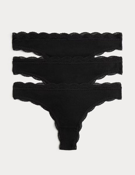 3pk Cotton Rich Lace Thongs