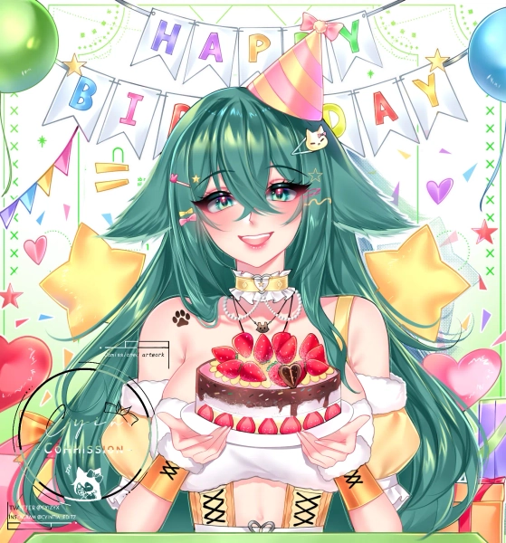 ◤🌿Birthday comms ilustration theme🎉🎈 by Cy🌱 (@Cyinzyx)