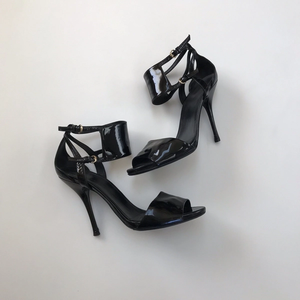 Gucci Black Patent High Heel Sandal 