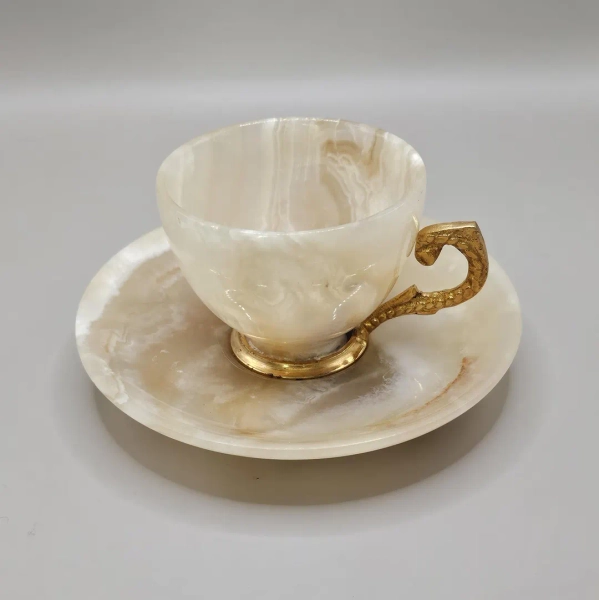 Vintage Onyx Demitasse Cup and Saucer: Carved Stone, Gilded Metal - Etsy